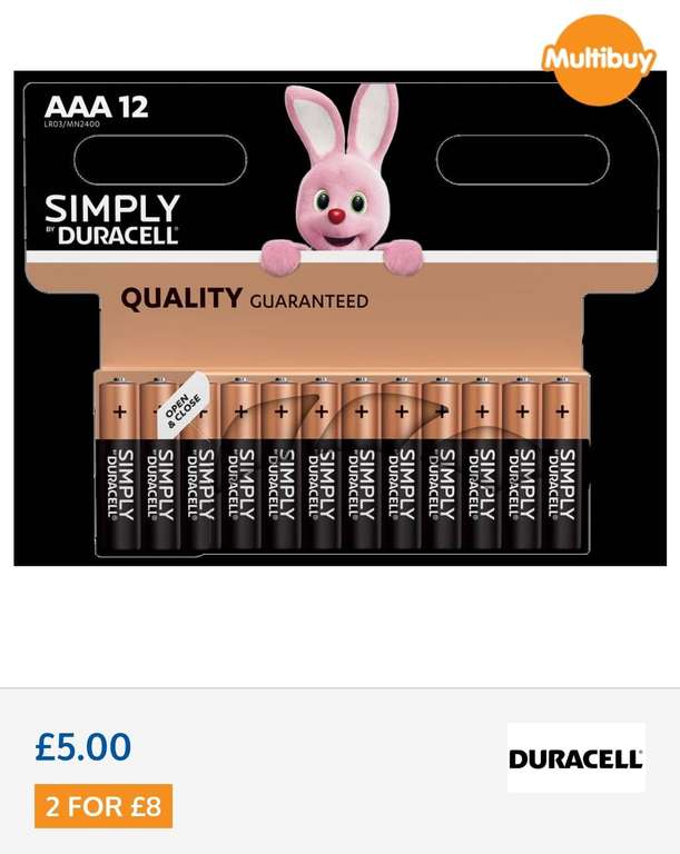 Duracell AAA/AA Alkaline Batteries 12pk Multibuy 2 for £8 @ B&M