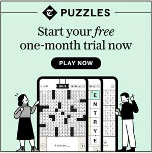 Enjoy one month free with a Telegraph Puzzles Subscription - Cancel anytime.