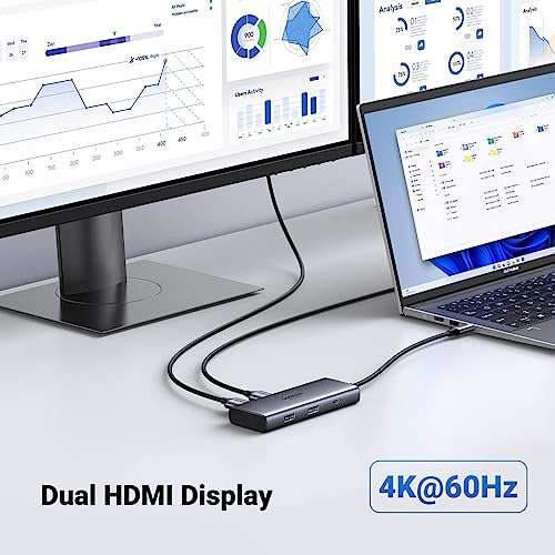UGREEN USB C Hub Dual HDMI, Docking Station 8K@30Hz, Dual 4K@60Hz, 100W PD, 5Gbps USB-C and USB-A - £33.59 W/Voucher @ UGREEN / Amazon