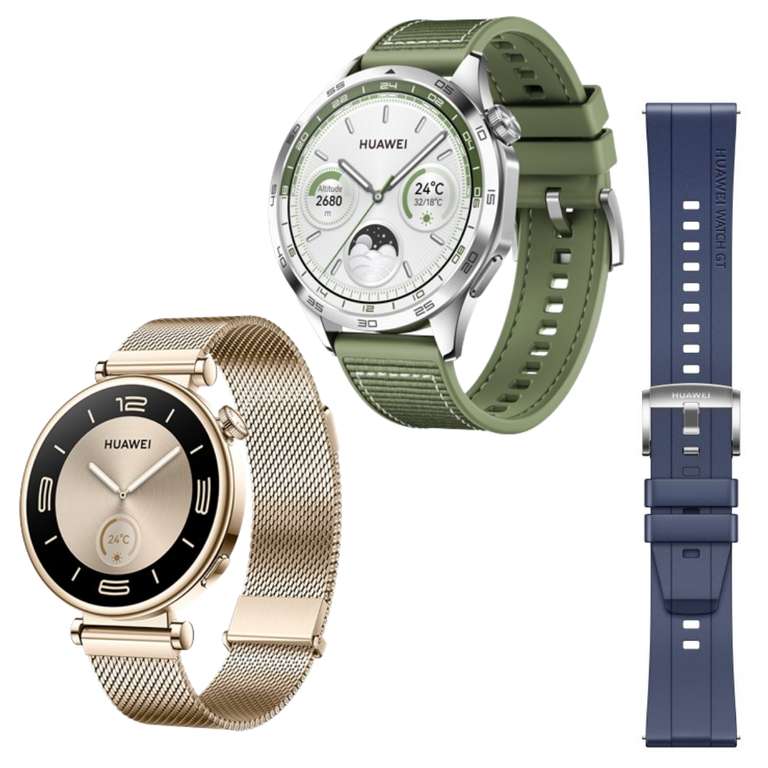 HUAWEI Watch GT 4 - Green Woven 46mm or Milanese Strap 41mm + free strap - Up to 2 Weeks Battery/GPS - w/Code