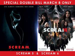 8th Mar Double Bill - Scream 5 (2022) + Scream 6 (2023) - 2 for 1 Tickets with Meerkat Movies from £8.89 (grp 1) inc booking fee @ Cineworld