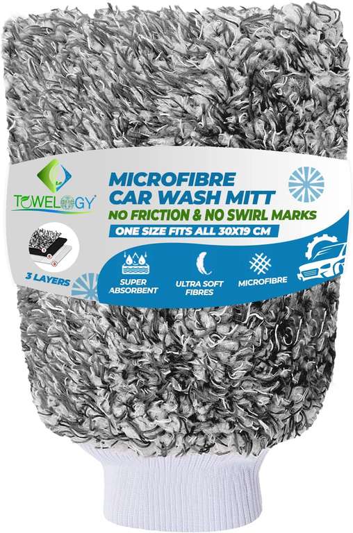 Towelogy X070 Premium Microfibre Car Wash Mitt Double-Sided Large Size - £6.36 with voucher sold by Towelogy and Fulfilled by Amazon