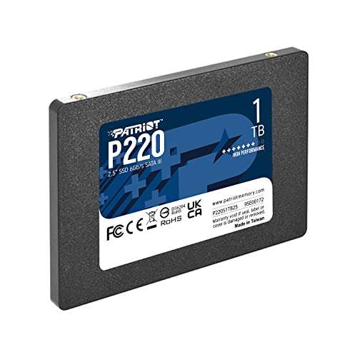 1TB - Patriot P220 SATA 3 Internal 2.5” Solid State Drive - Up to 550/500MB/s Read / Write - 2TB for £65.98 sold by Patriot Memory UK