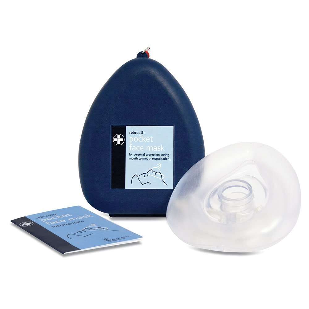 Rebreath Pocket Face Mask with Valve for CPR—Blue Clamshell, 10g at Amazon