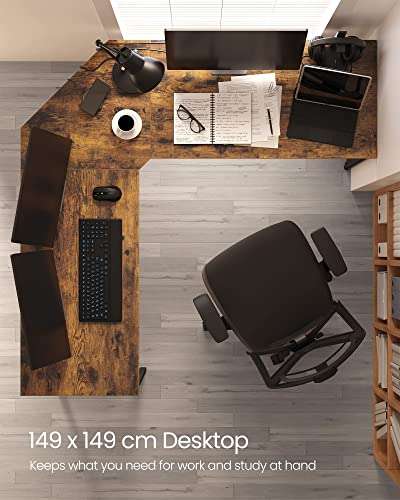 VASAGLE L-Shaped Desk Desk in Rustic Brown and Ink Black LWD73X , 149 x 149 x 76 cm - sold & supplied by SONGMICS HOME UK