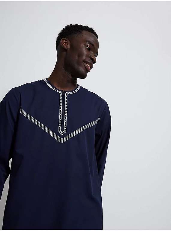 Navy Matching Adults Embroidered Full Length Thobe | FREE Click & collect
