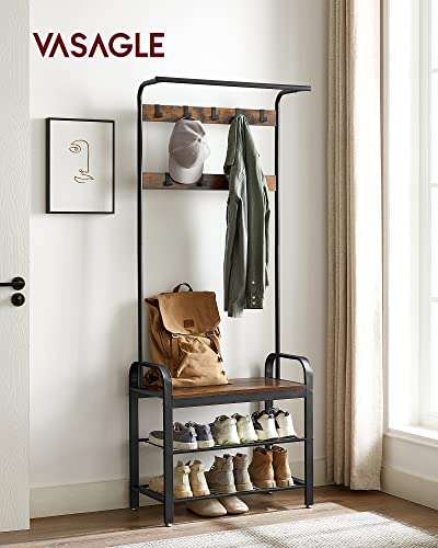 VASAGLE Coat Rack with Shoe Storage Bench, 4-in-1 Design - £40.37 at checkout with Voucher - Sold by Songmics / fulfilled By Amazon