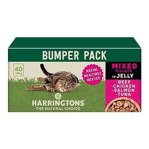 Harringtons Complete Wet Pouch Grain Free Hypoallergenic Adult Cat Food Mixed in Jelly Pack 40x85g - Beef, Chicken, Salmon, Tuna £11.76 S&S