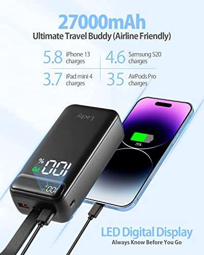 Lachy Large Power Bank 26800mah USB C Fast Charging Portable Charger 20W Mobile Phone External Battery Pack - £20.29 W/Voucher @ Amazon