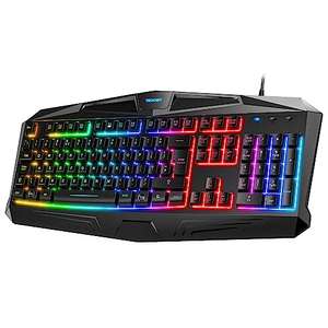 TECKNET Gaming Keyboard, Rainbow LED Backlit Mechanical Feeling USB Wired Gaming Keyboard W/voucher Sold by TECKNET / FBA