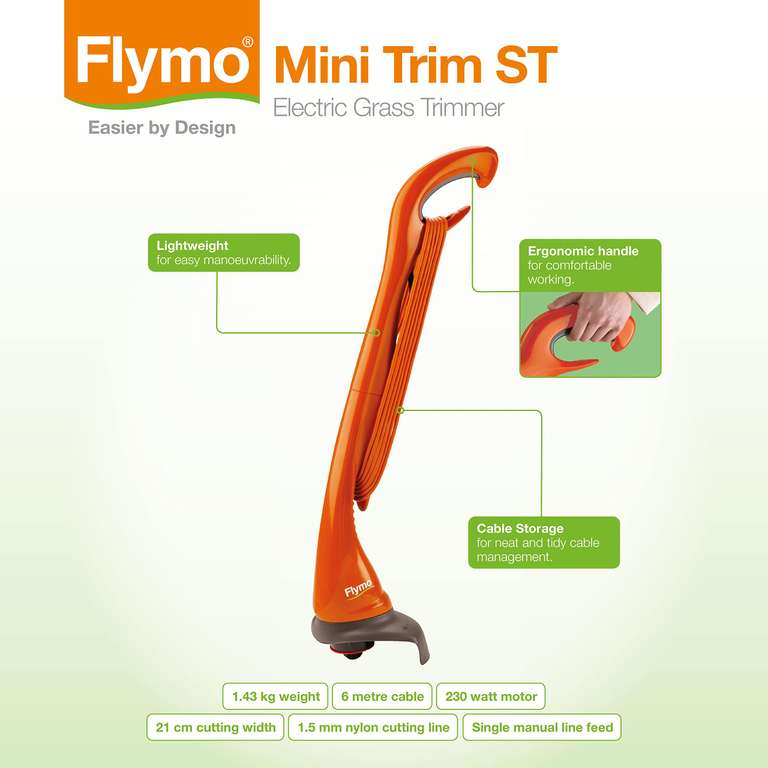 Flymo Mini Trim ST Electric Grass Trimmer, 230W, Cutting Width 21cm