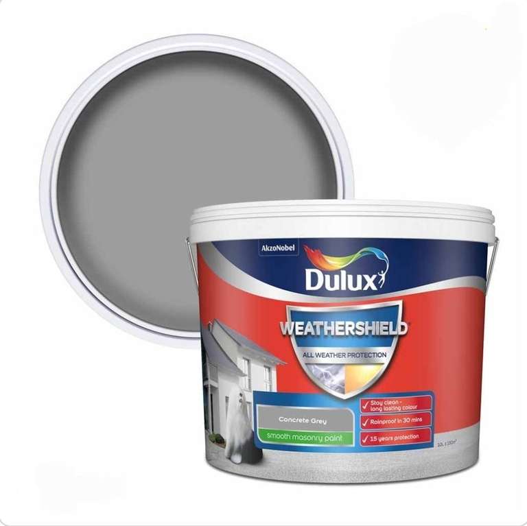 Dulux WeatherShield Concrete Grey Smooth Masonry Paint 10L n9w £30 + Free Collection (Selected Stores) @ Wilko