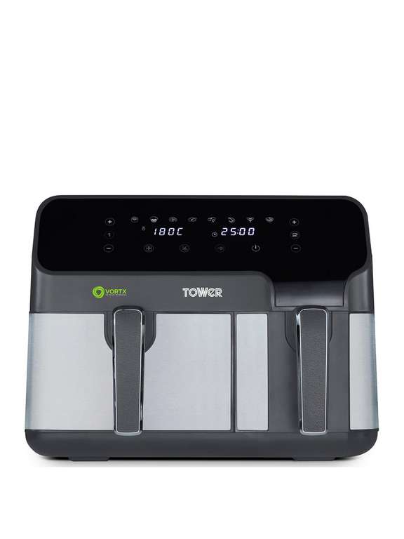 Tower T17099 Vortx 5.2L & 3.3L Eco Dual Drawer Air Fryer (3 Year Warranty) 8 Pre-sets 1700W £129 Free Click & Collect @ Very