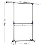 SONGMICS Adjustable Garment Rack Clothes Hanging Rail Stand with Middle Rail - Stainless Steel Clad Pipe LLR41L