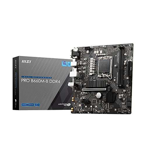 MSI PRO B660M-B DDR4 Motherboard, Micro-ATX - Supports Intel 12th/13th Gen Processors, LGA 1700 - DDR4 Memory, 2.5G LAN - £88.76 @ Amazon EU