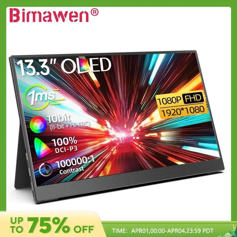 Bimawen 13.3inch OLED Portable Monitor with FHD Screen Response Time 1ms, using code @ Cutesliving Store