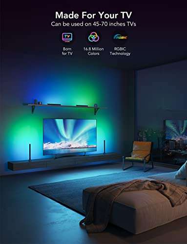Govee RGBIC TV Light Bars, 38cm WiFi TV Backlight with Double Light Beads for 45-70" TVs £46.99 with voucher for everyone @ Amazon/Govee