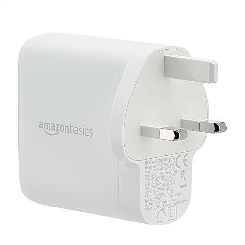 Amazon Basics 63W Two-Port GaN USB-C Wall Charger (45W + 18W) £22.09 @ Amazon