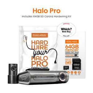 Road Angel Halo Pro Front and Rear Dash Cam with SD Card & Hardwiring Kit Bundle