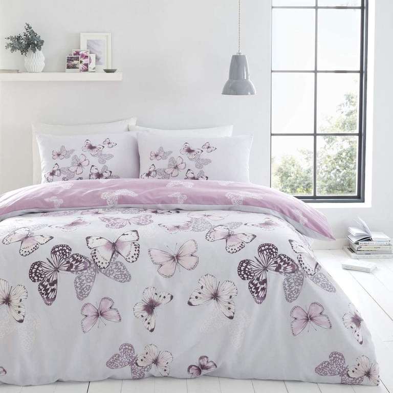 Catherine Lansfield Scatter Butterfly Duvet Cover & Pillowcases Bedding Set - King Size