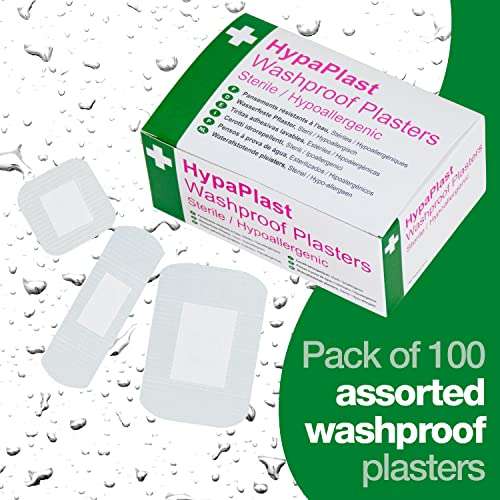 Safety First Aid Group HypaPlast Clear / Blue Visually Detectable Washproof Assorted (Pack of 100) (£3.05/£2.88 on Subscribe & Save)