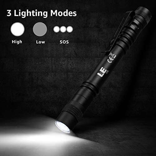 LE Pocket Pen Torch Light Flashlight, Stylus Pen Light With Clip, AAA Battery Powered Pk2, £7.64 With Voucher Sold by Lepro UK / FBA