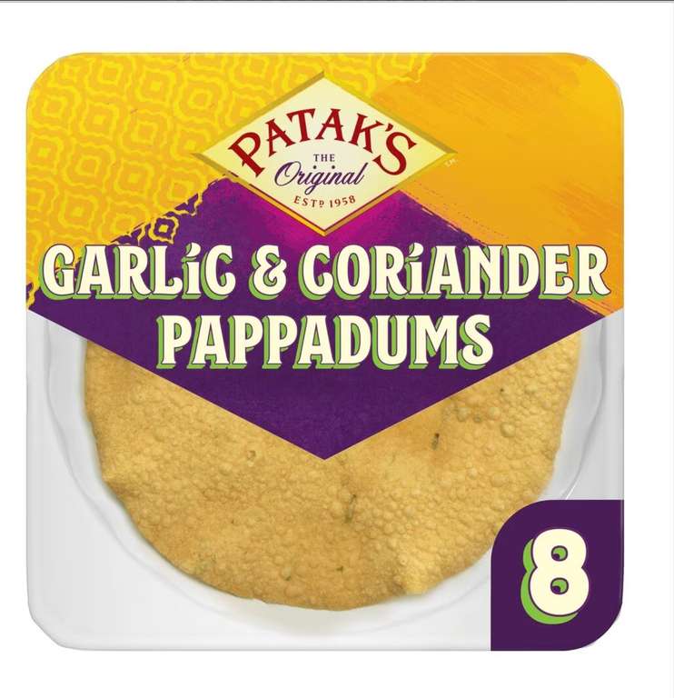 Pataks Ready To Eat Garlic & Coriander Papadums 8 Pack - Clubcard Price