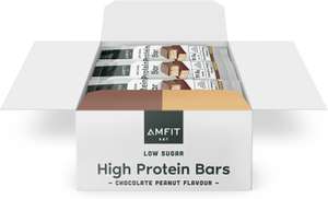 Amfit Nutrition Low Sugar High Protein Bars, Chocolate Peanut Flavour, 60g, Pack of 12