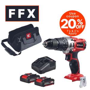 Einhell 18V 2x Battery Combi Drill Kit Charger Tool Bag Set Li-ion TE-CD18/2Li w/code sold by FFX (UK Mainland)