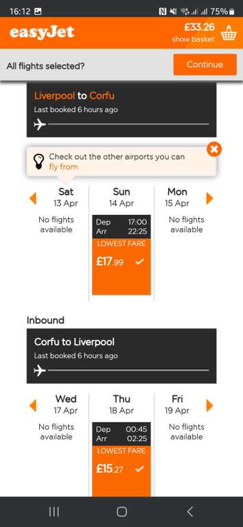 Liverpool to Corfu 14th to 18th or 25th April with Easyjet