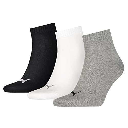 PUMA Unisex Quarter Socks (3 Pair Pack - Grey/White/Black) - 42