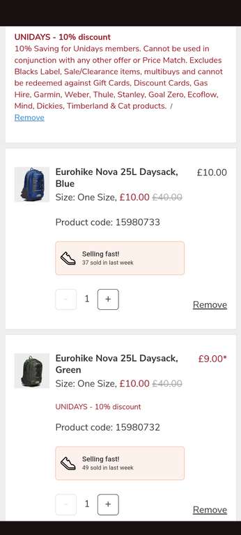 Eurohike 25l Backpack £9 with student discount