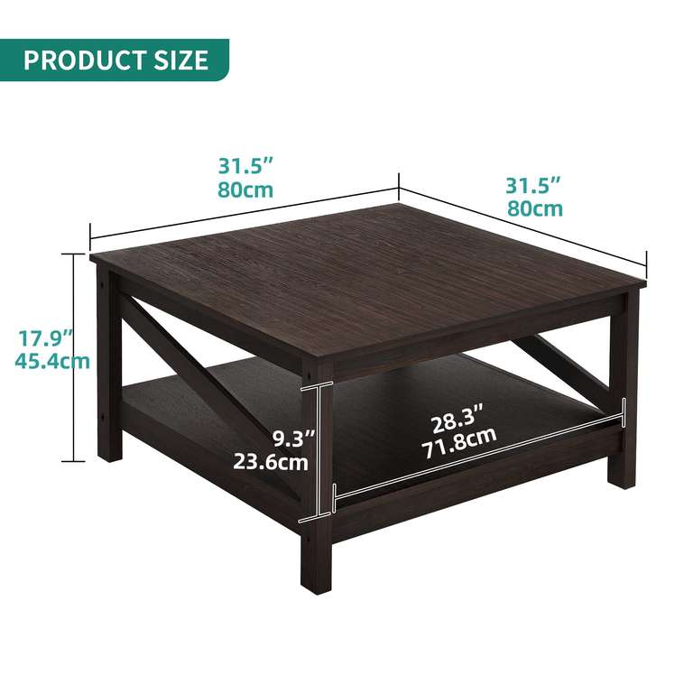 YITAHOME Coffee Table for Living Room, Wooden Coffee Table with Storage, 80x80x45.4cm Square with voucher