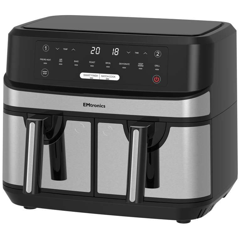 EMtronics Double Basket Air Fryer Digital Dual 9L with Timer - Stainless Steel £94.99 with code electric_mania eBay