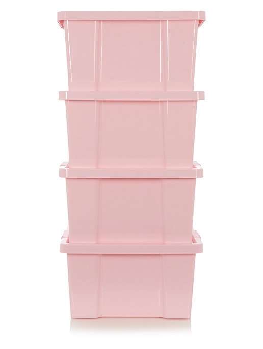 Set of 4 Pink storage Box with Clear Lid 27L £12.50 + free click and collect