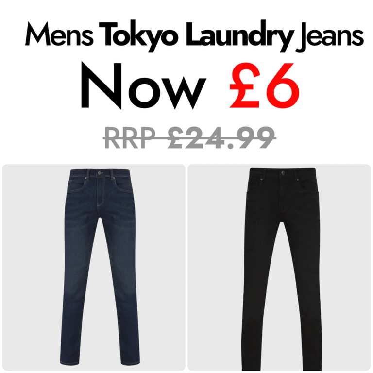 Tokyo Laundry Men’s Slim Fit Jeans (2 Colours / Waist 32-42) - Free Delivery Over £10 With Code