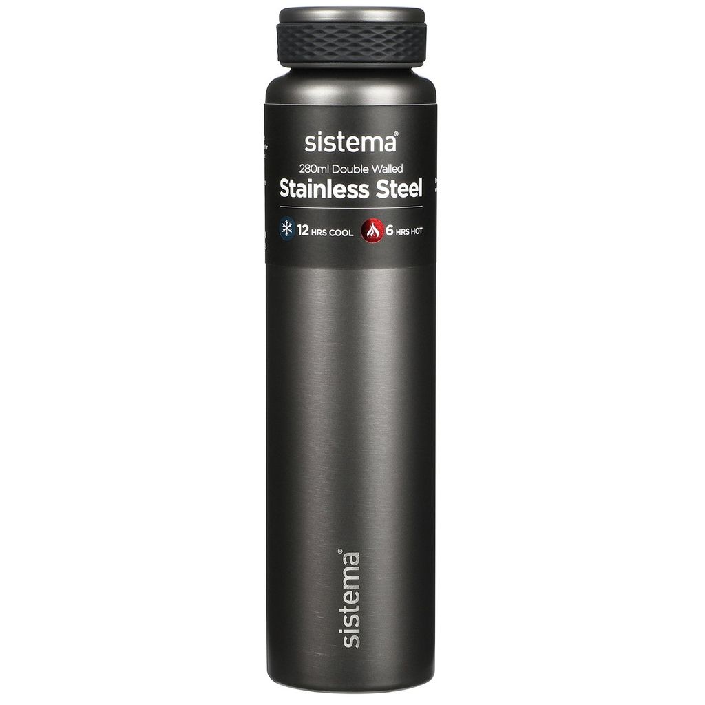 Sistema Hydrate Stainless Steel Water Bottle | 280ml | BPA-Free | Double Wall Vacuum Insulated | Keeps Liquid Hot & Cool - Assorted Colours