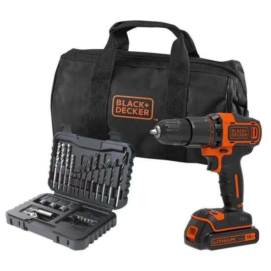 Black + Decker 18V Combi Drill with 1.5AH Lithium Battery & 32-Piece Accessory Set 2 year Guarantee £59.99 free Click & Collect @Robert Dyas