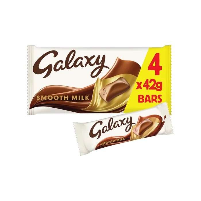 Galaxy Smooth Milk Chocolate Bars, 42g (Pack of 4) - Minimum Spend £15 required