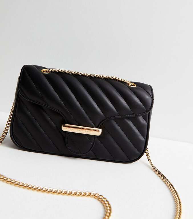Black Leather-Look Quilted Chain Strap Shoulder Bag £7 + £1.99 collection @ New look