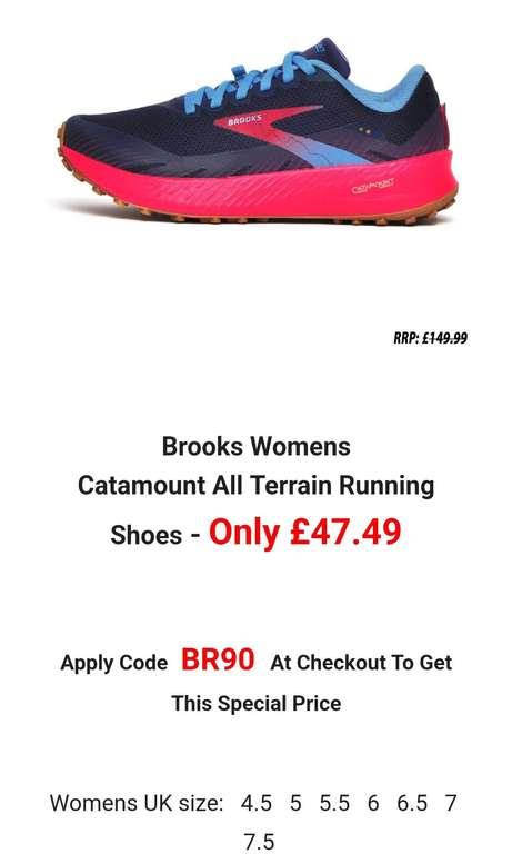 Brooks Catamount women's all terrain running shoes sizes 4.5 - 7.5 W/code