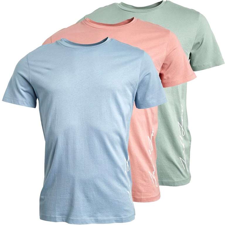 JACK AND JONES Mens Jack Three Pack T-Shirts (in Rosette/Ashley Blue/Milieu Green)