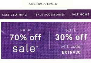 Up to 70% off The Sale + Extra 30% off with Code Delivery £3.95 From Anthropologie
