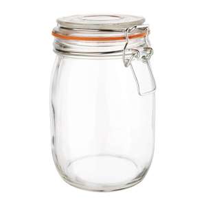 Vogue Clip Top Round Glass Jar - 1000 ml / 1 Litre, Preserve Jar, Reusable Jam Jar, Airtight Food Storage, Kitchen Preserving and Pickling