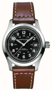 Hamilton Men's Khaki Field 38mm Auto Black Dial Brown Strap - £355.50 delivered using code @ First Class Watches