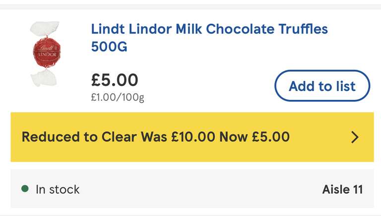 Lindt Lindor Milk Chocolate Truffles 500g - £5 @ Tesco instore