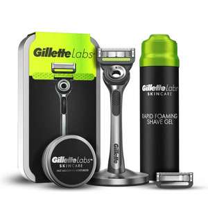 Gillette Labs Razor with Exfoliating Bar, Travel Case, 4 Blades Refills, Shaving Gel, Moisturiser