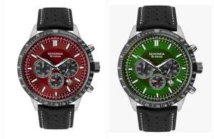 Sekonda Men's Chronograph Watch, Red or green Dial & Black Leather Strap - Sold By Sekonda Watches FBA