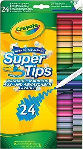 CRAYOLA SuperTips Washable Markers - Assorted Colours (Pack of 24) | Premium Felt Tip Pens That Can Easily Wash Off Skin & Clothing