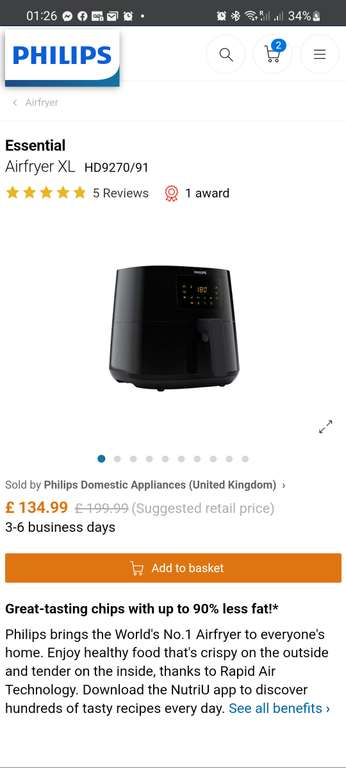 Philips Essential Air Fryer XL £134.99 (+15% unidays discount) @ Philips